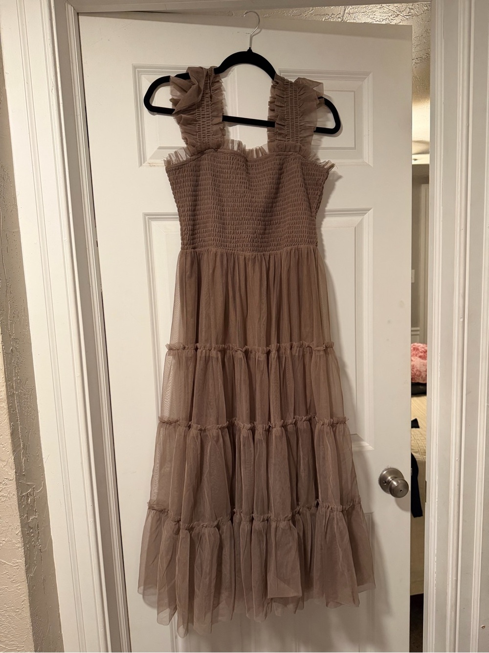 Baltic Born Taupe Ruffled Tiered Smocked Dress
